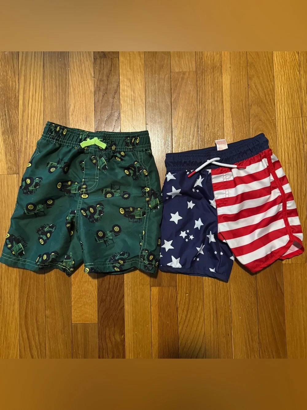 John Deere and Cat & Jack Kids 3T Swim Shorts -  Green Tractor & Patriotic Flag